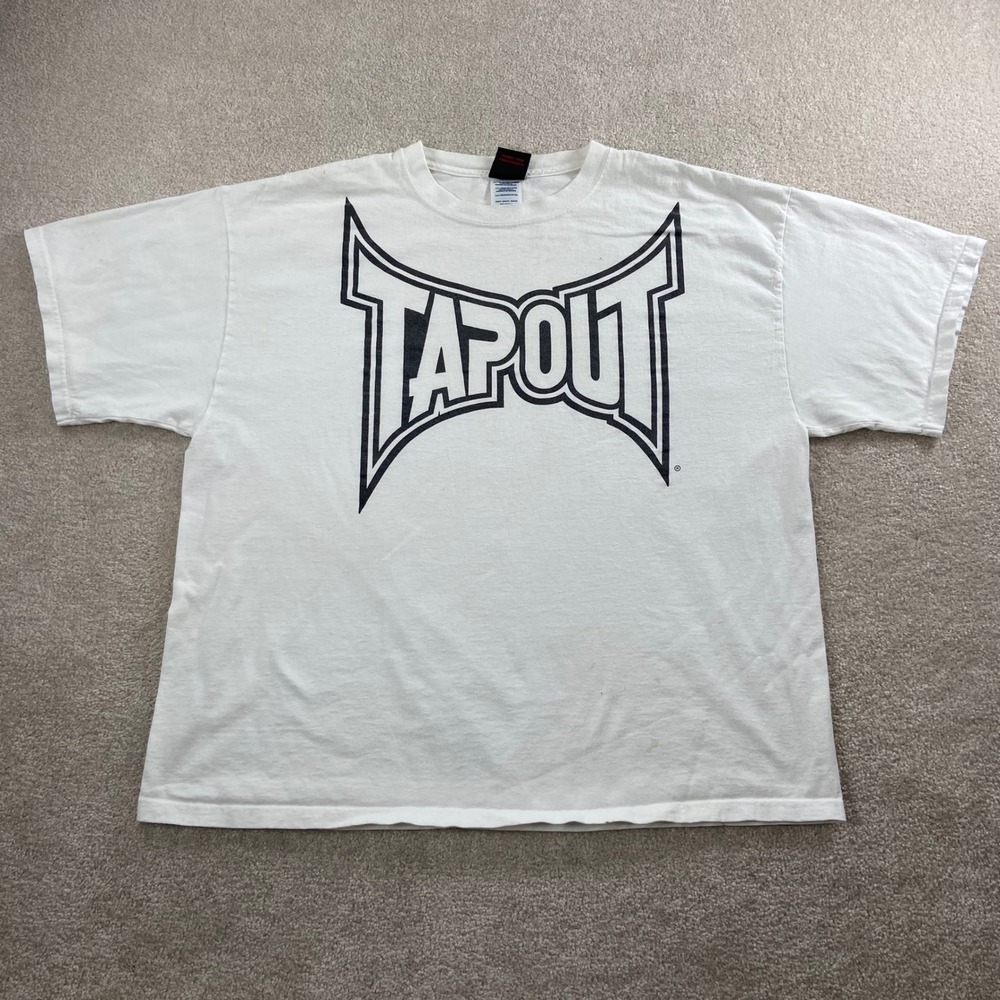 Vtg Y2K Tapout T Shirt Mens 2XL White Black Logo Graphic MMA Short Sleeve Tee